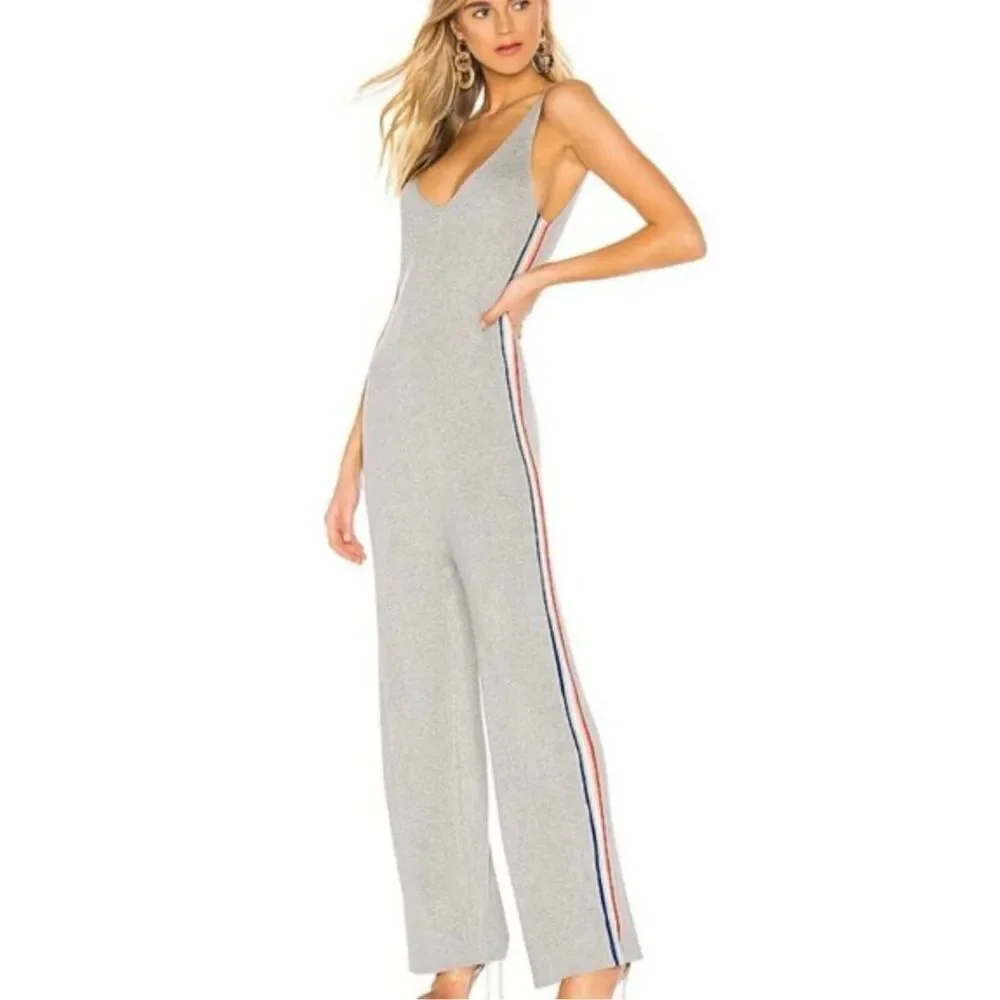 Spiritual Gangster womans gray ribbed rainbow track jumpsuit sleeveless Medium
